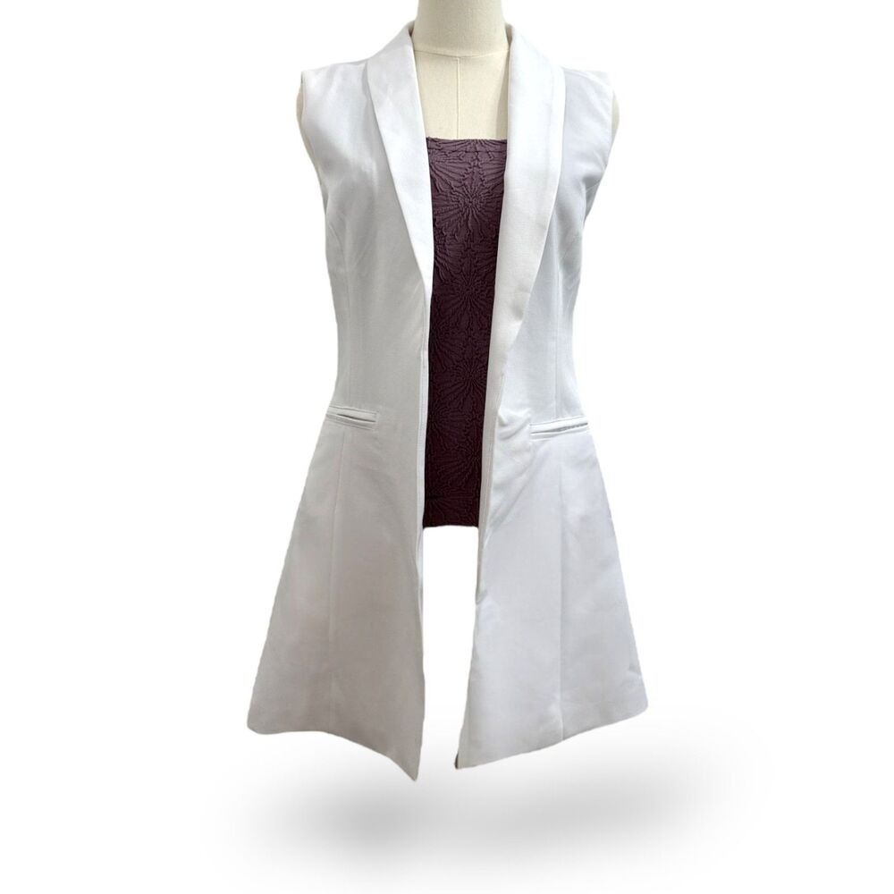 LANDRY Tuxedo Shawl Collar Long Vest Bright White Lined Wm Sz S/M Like New EUC